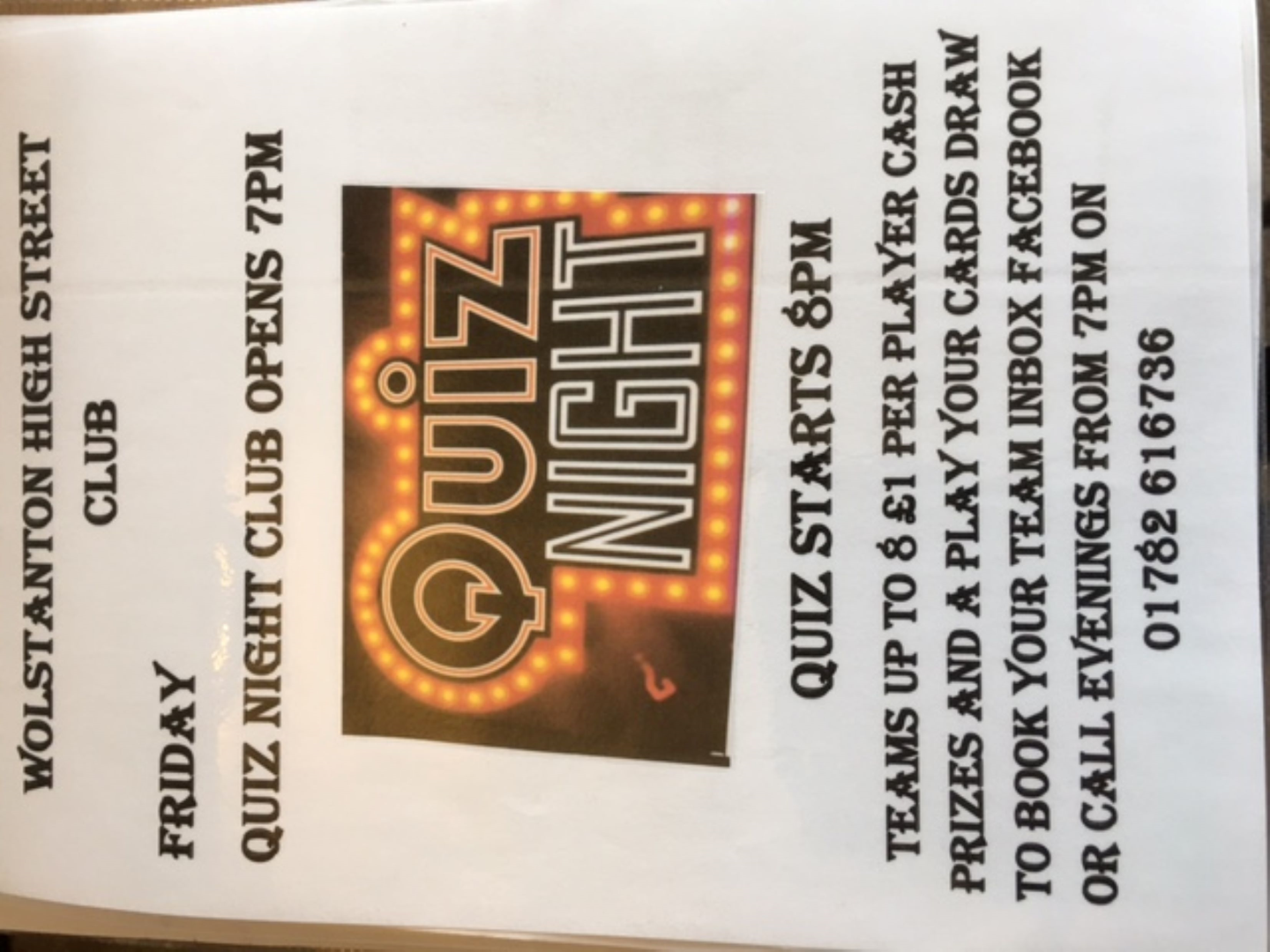 (FRIDAY 21st AUGUST) <br>
(QUIZ NIGHT WITH GILL)